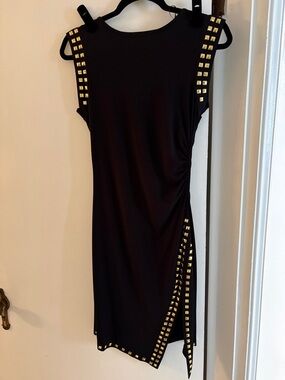 Black Sleeveless Michael Kors Gold  Stud-Trim Sheath Dress